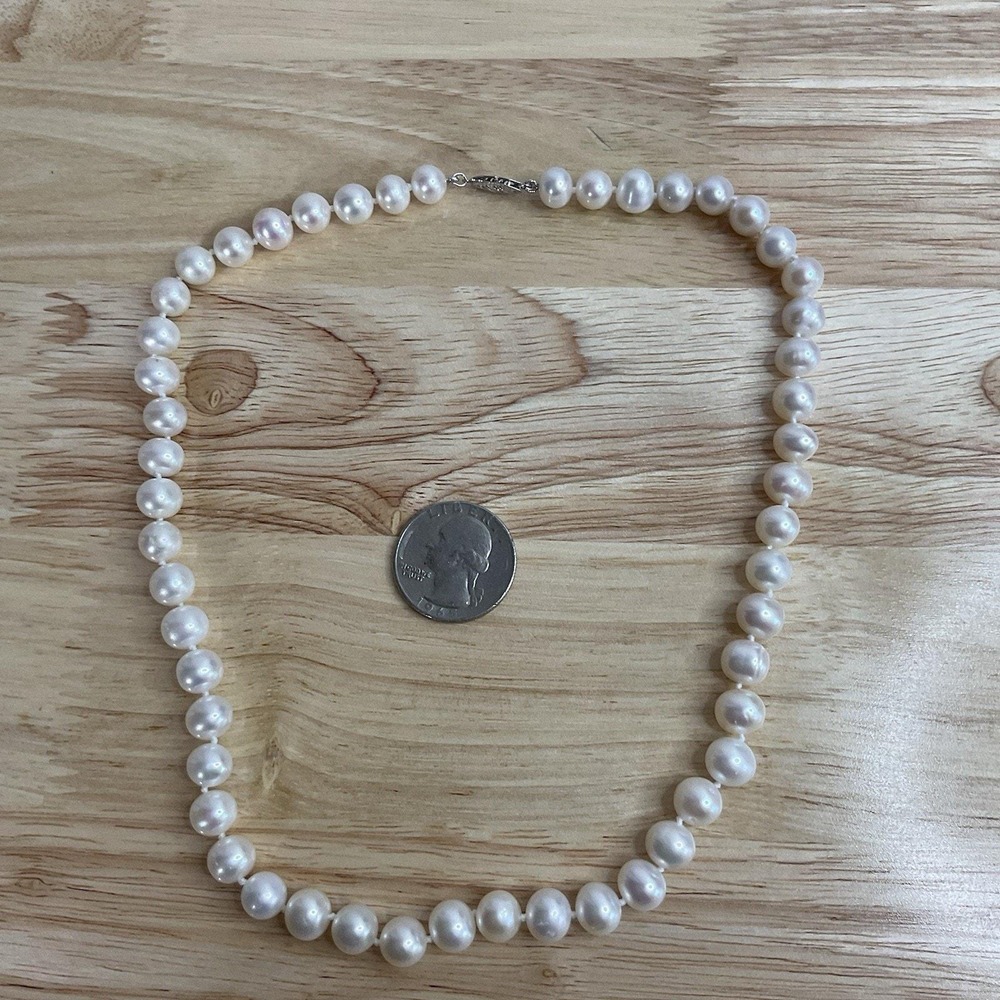Pearl Necklace 18" 14K Gold Clasp White Cultured Freshwater 7–8mm Classic Beauty - Picture 6 of 9
